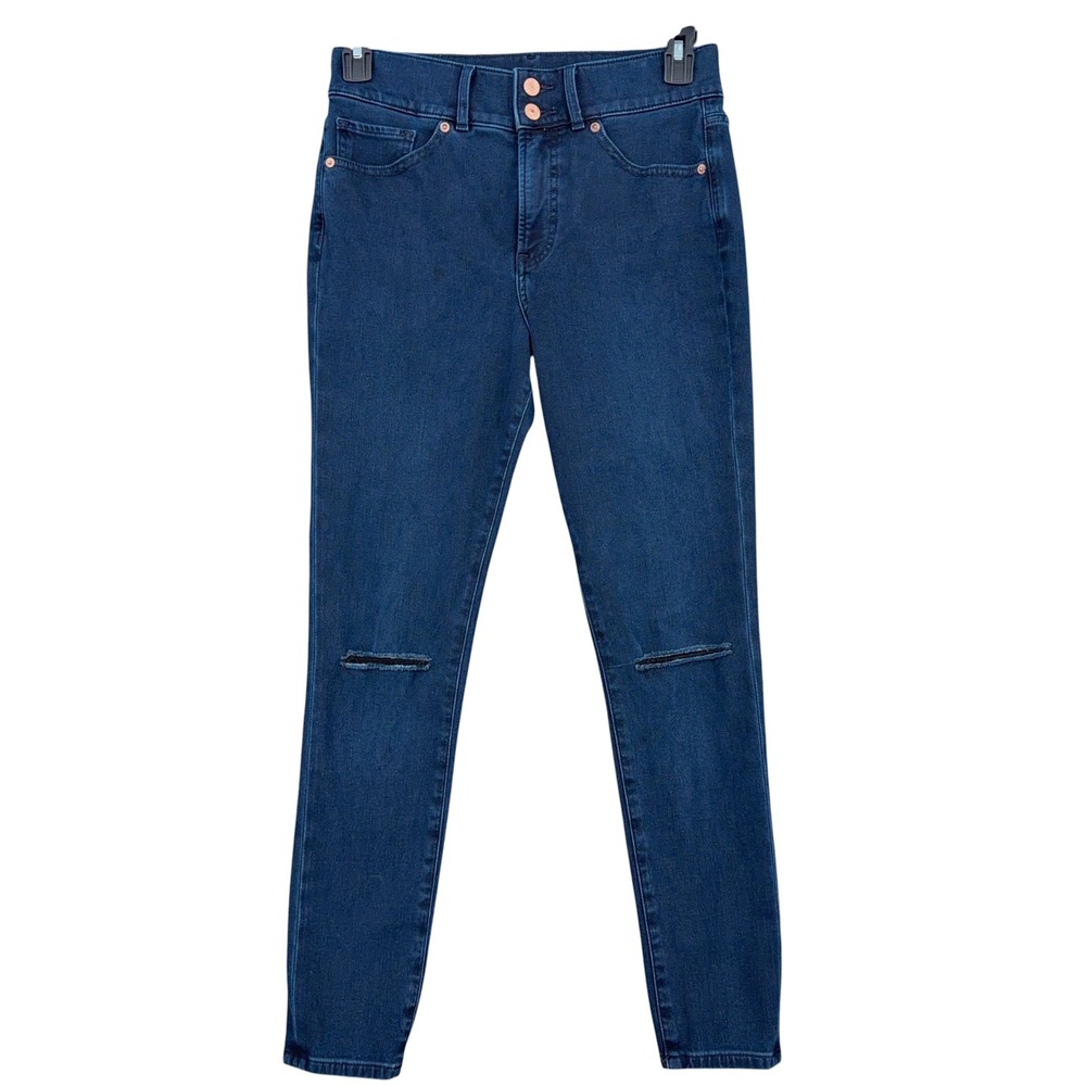 Express Skinny Jeans Womens 6R Cotton Blend Dark Wash Blue High Rise‎ Slit Knee